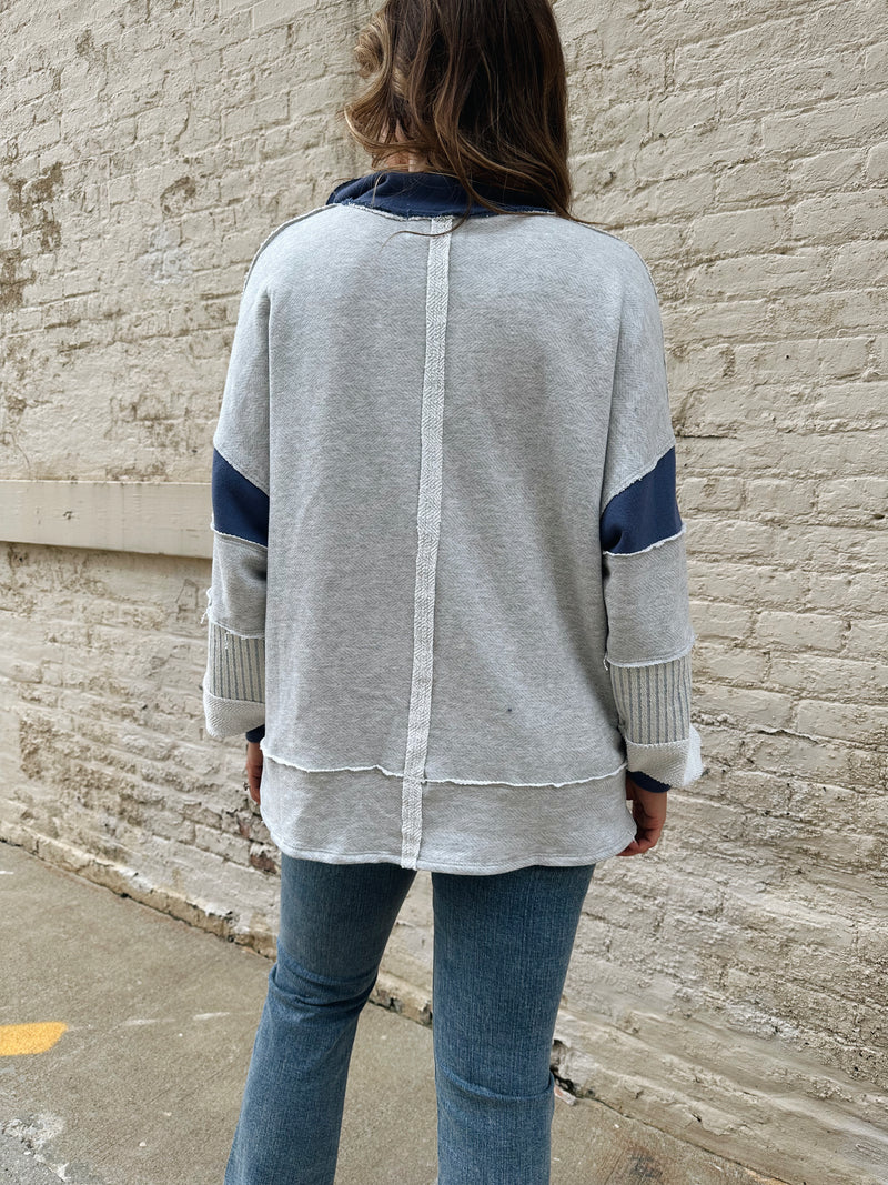 Polo Collar Knit Pullover in Grey