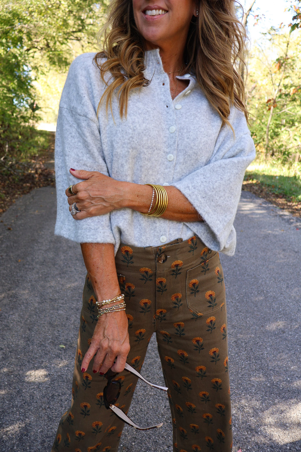 Ivory Charcoal Elbow Sleeve Cardigan