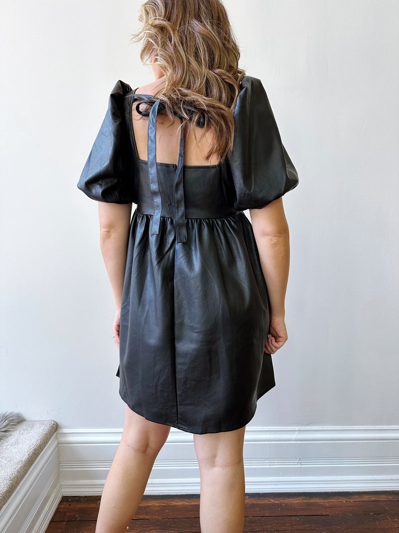 Leather Babydoll Mini Dress