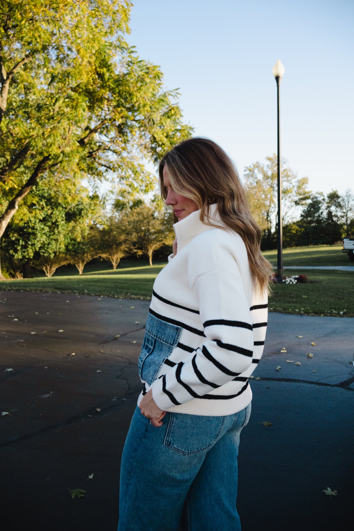 Denim Pocket Striped Cardigan