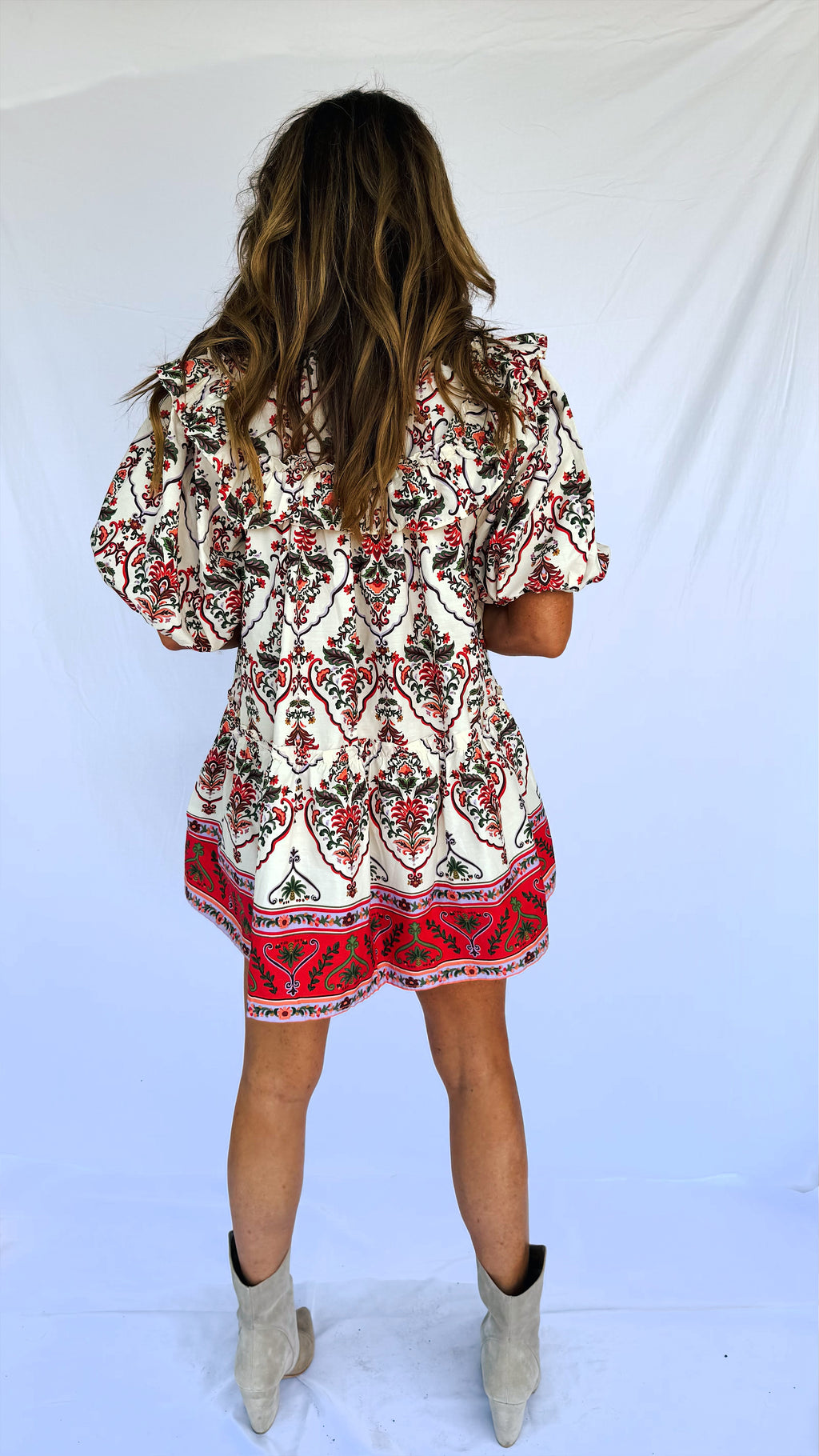 Paisley Ruffle Mini Dress