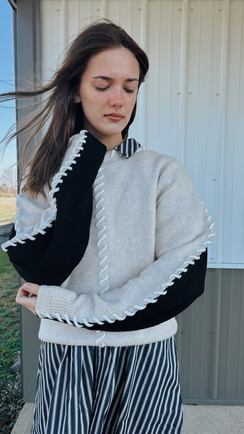 Laces Colorblock Sweater in Black