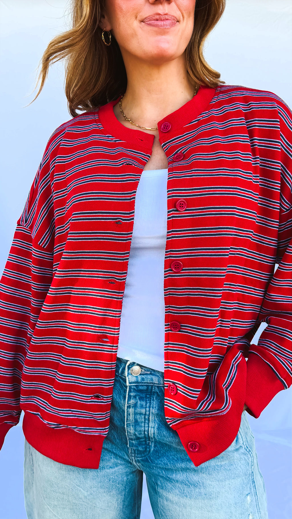 Varsity Cardigan in Red