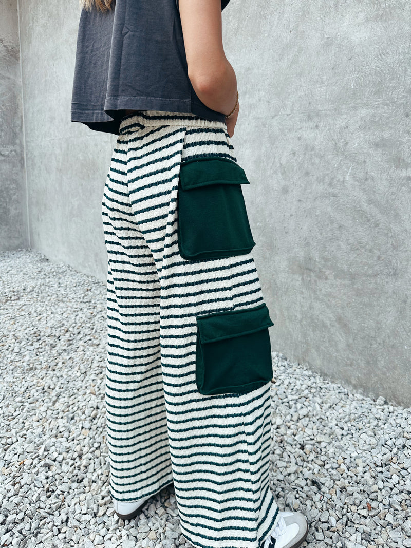 Striped Cargo Wide Leg in Evergreen