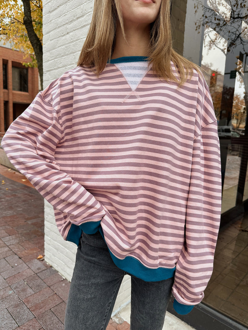 The Striped Crewneck Sweatshirt in Mauve