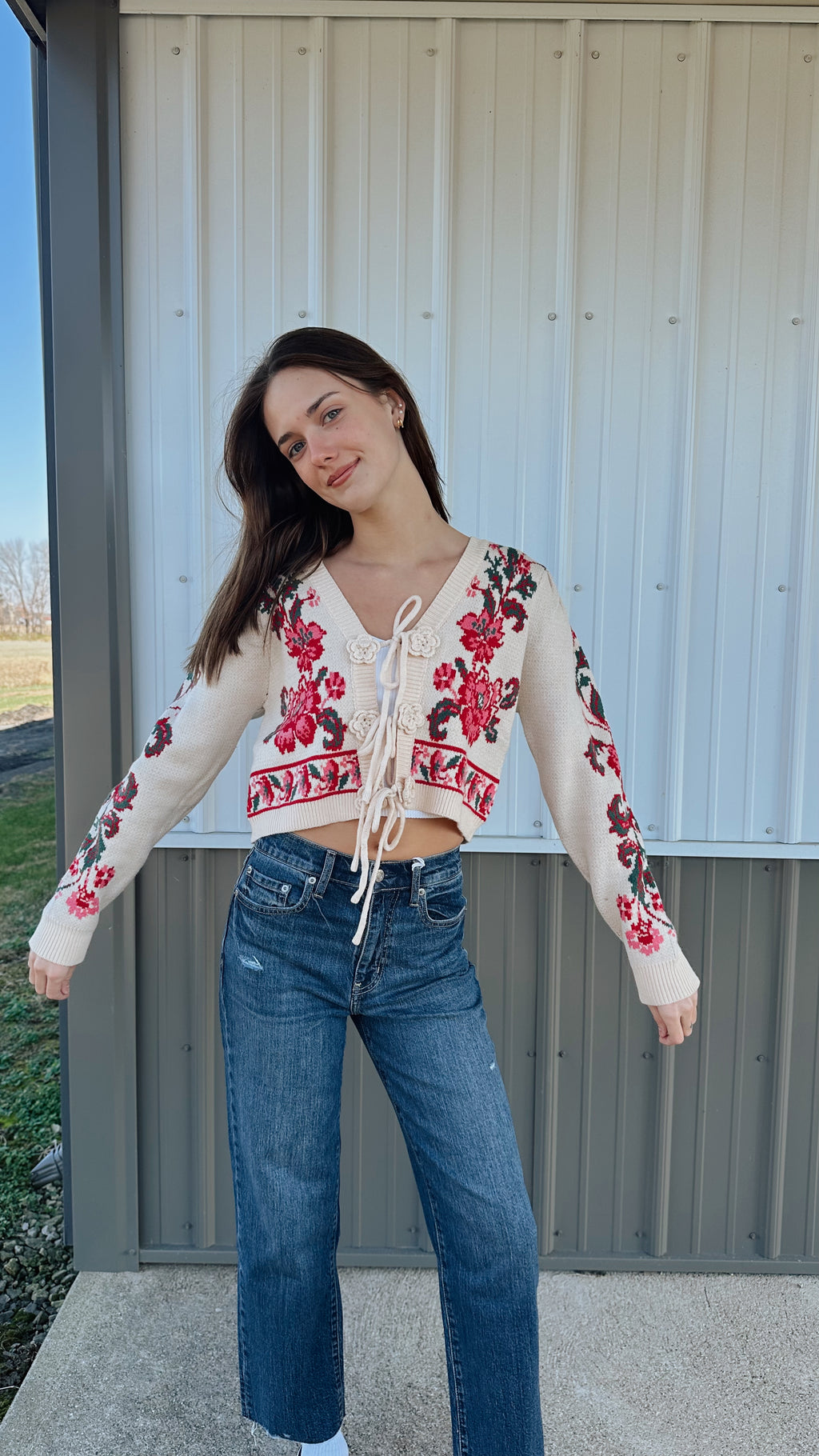 Tie Front Floral Cardigan