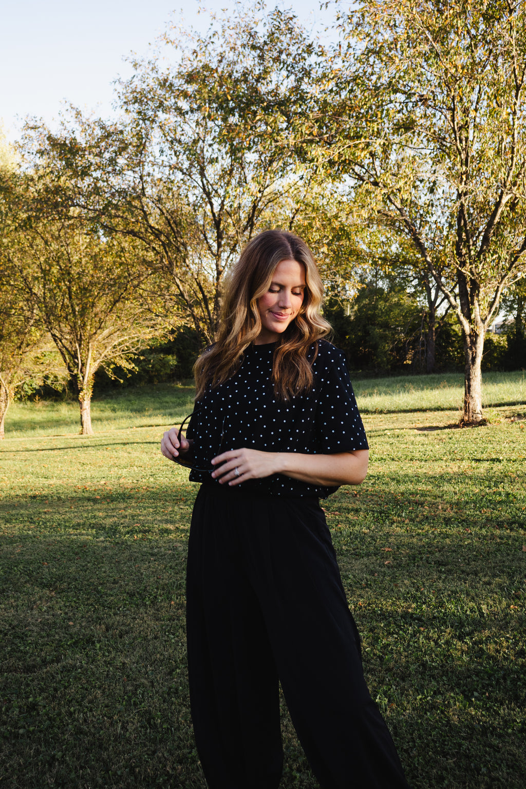 Bubble Hem Tee in Black Dot