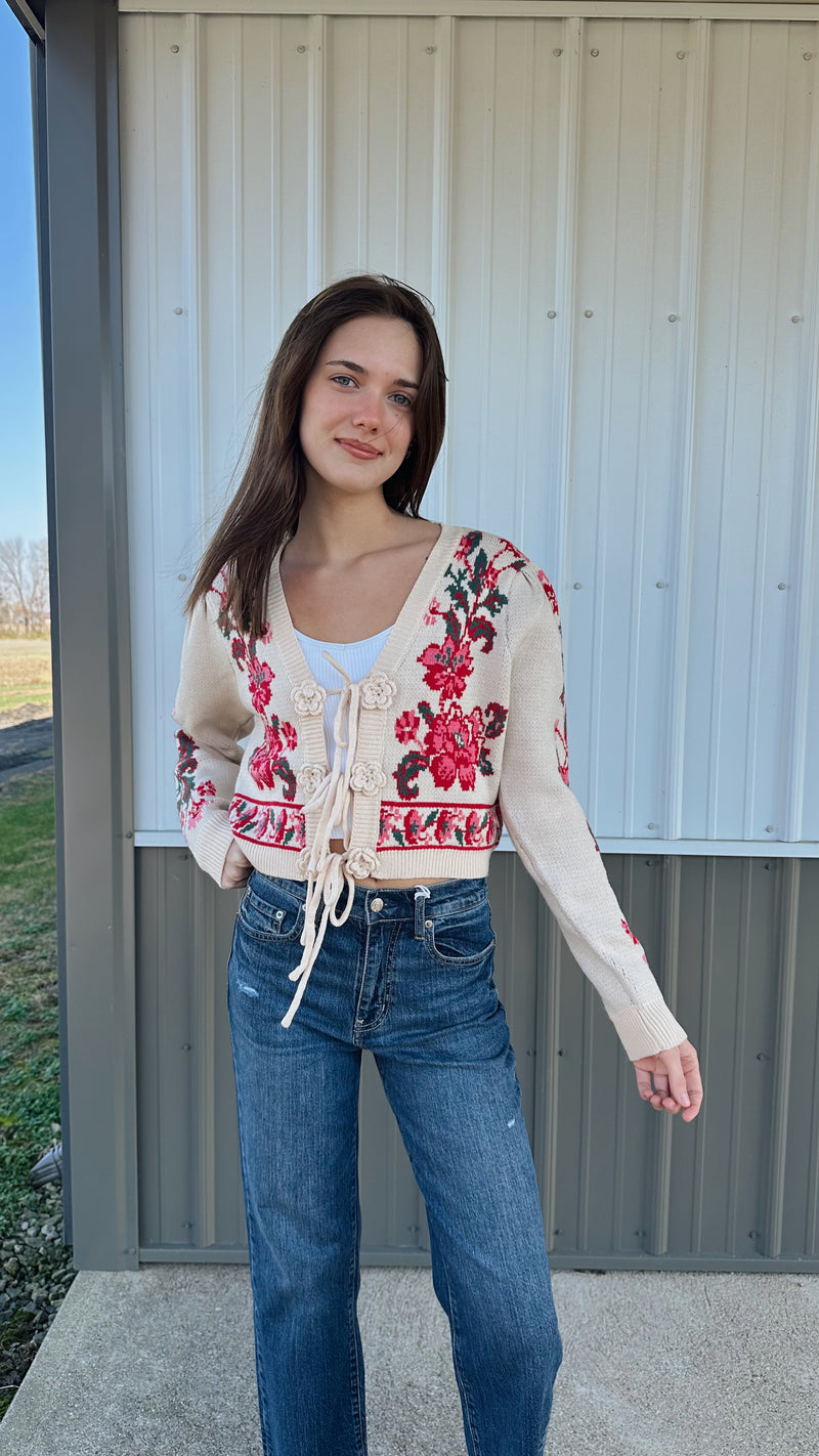 Tie Front Floral Cardigan