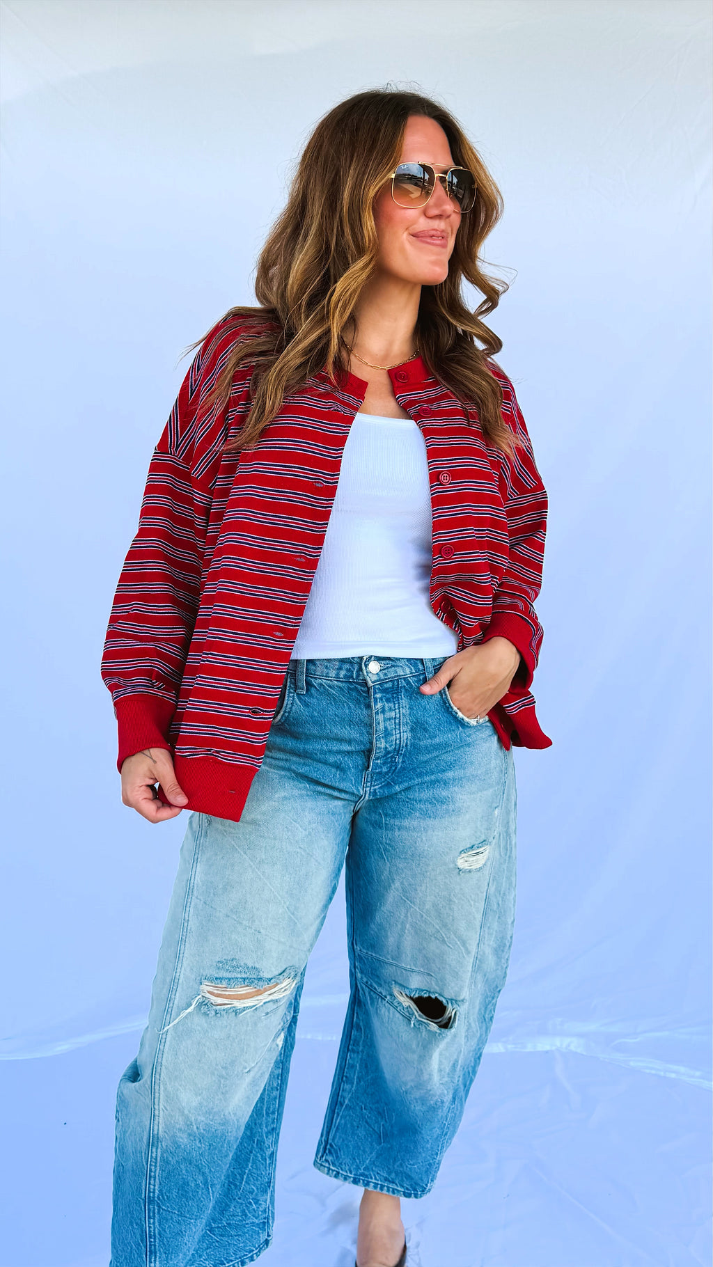 Varsity Cardigan in Red