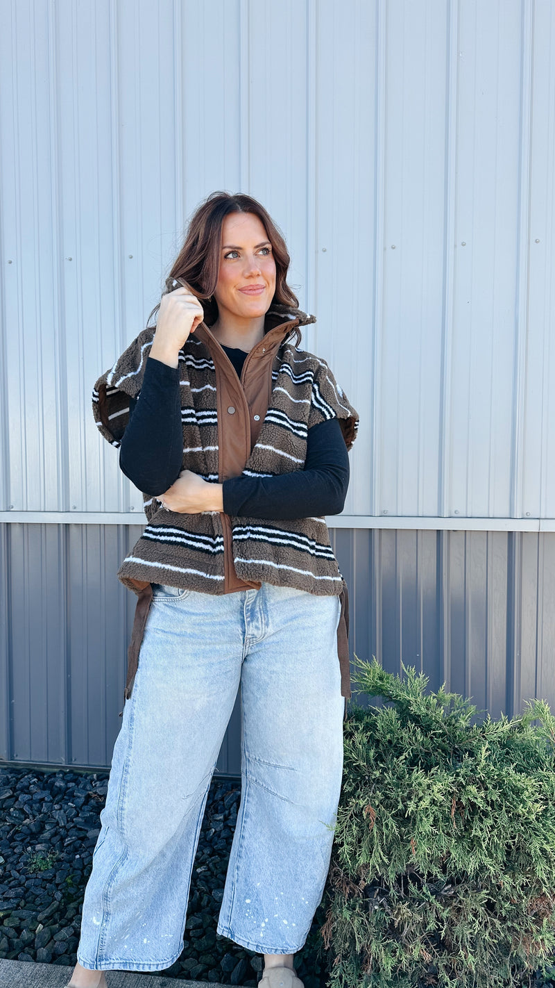 Striped Sherpa Oversized Vest