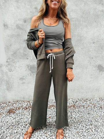 Striped Cargo Wide Leg in Taupe