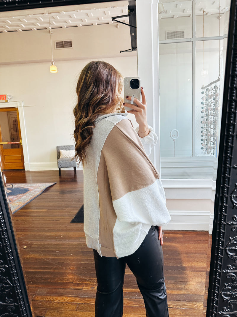 Oversized Colorblock Pullover in Neutrals