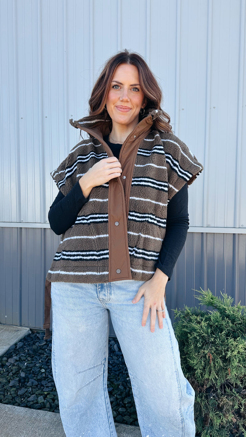 Striped Sherpa Oversized Vest
