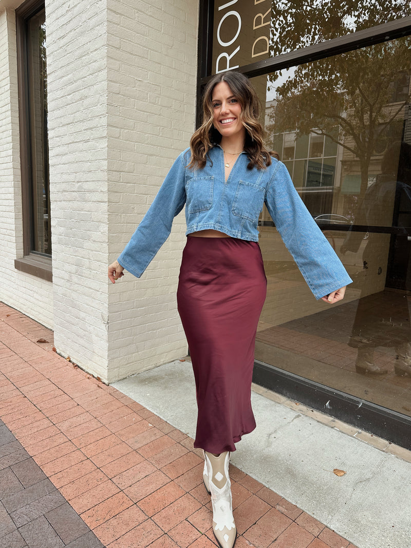 Europa Luxe Sheen Midi Skirt