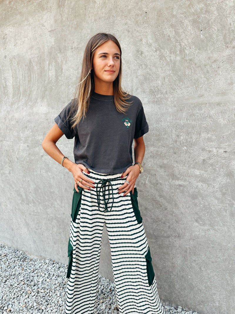 Striped Cargo Wide Leg in Evergreen