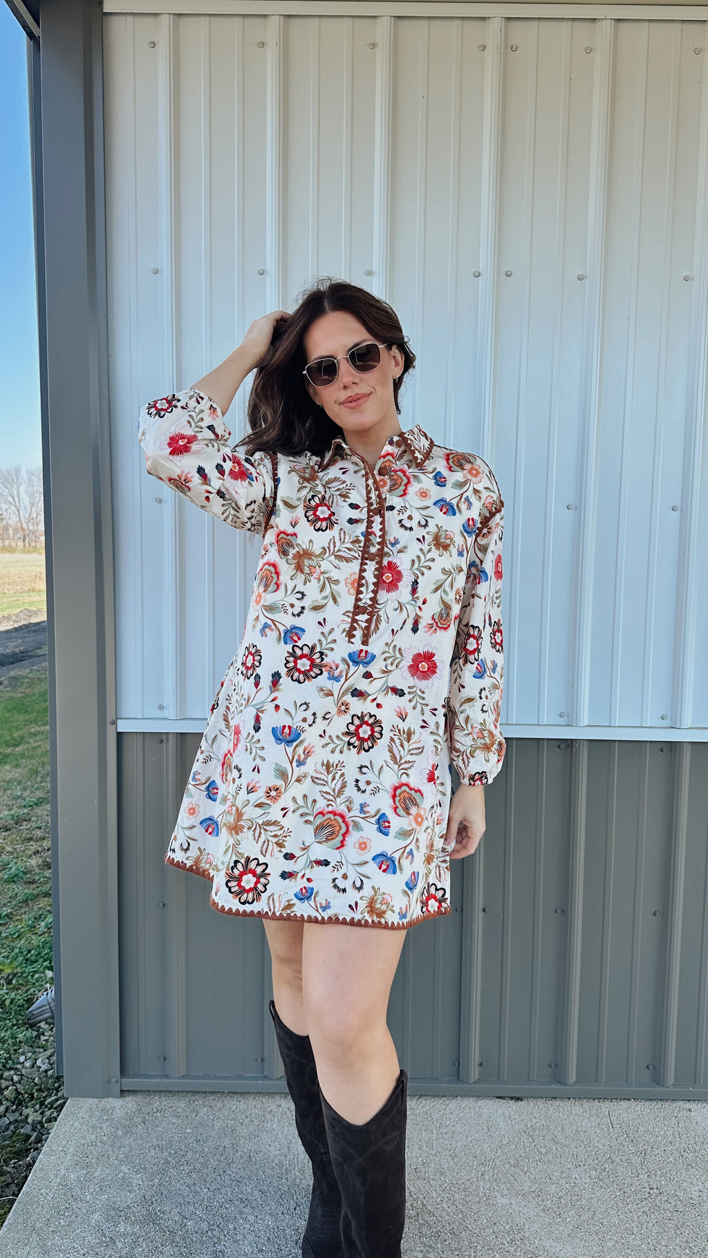 Cream Printed Shift Dress