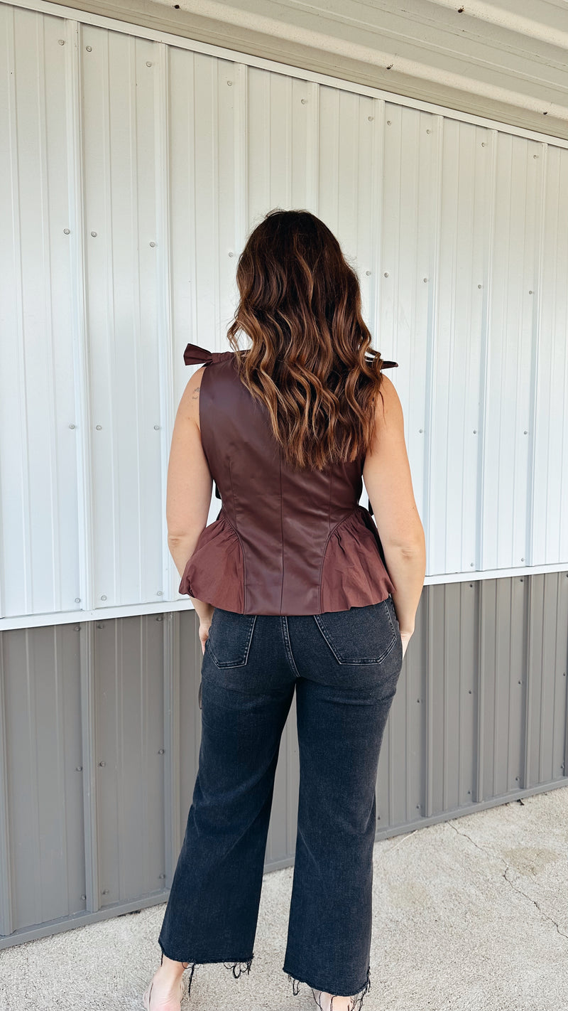 Bordeaux Leather Peplum Top