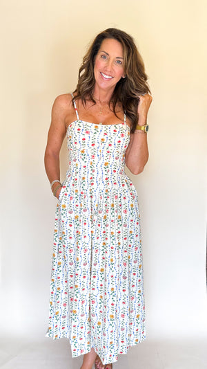Ivy Floral Midi Dress in Cream