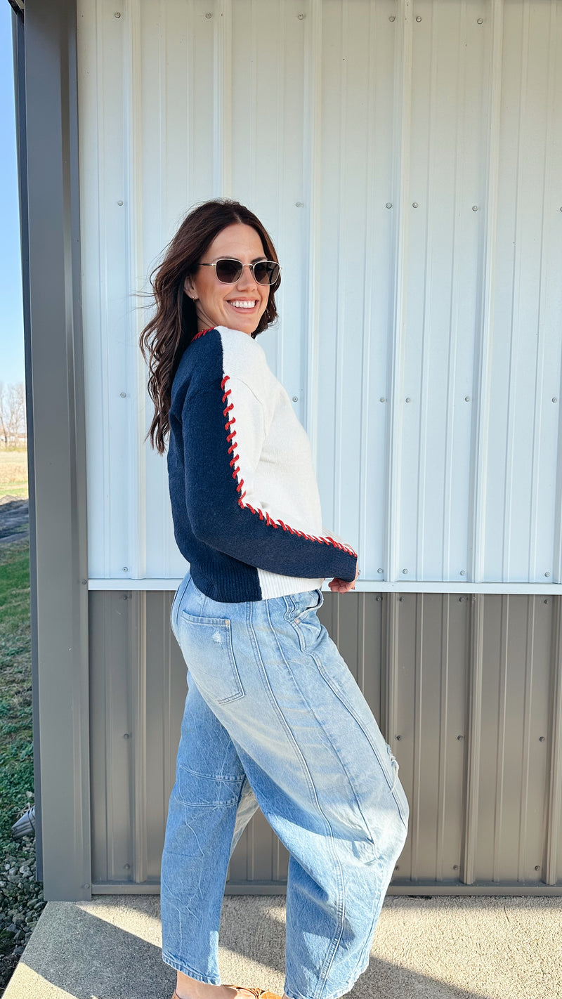 Laces Colorblock Sweater in Navy