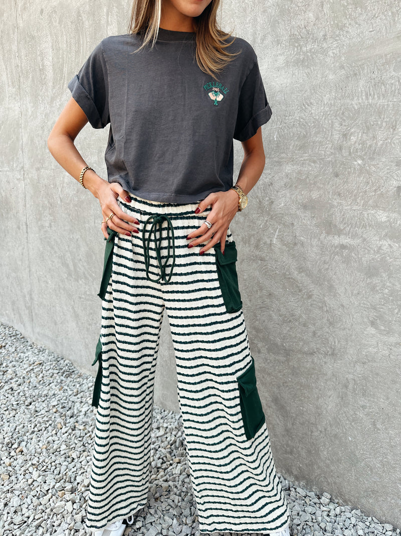 Striped Cargo Wide Leg in Evergreen