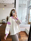 Polo Collar Knit Pullover in Ivory/Lavender