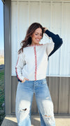 Laces Colorblock Sweater in Navy