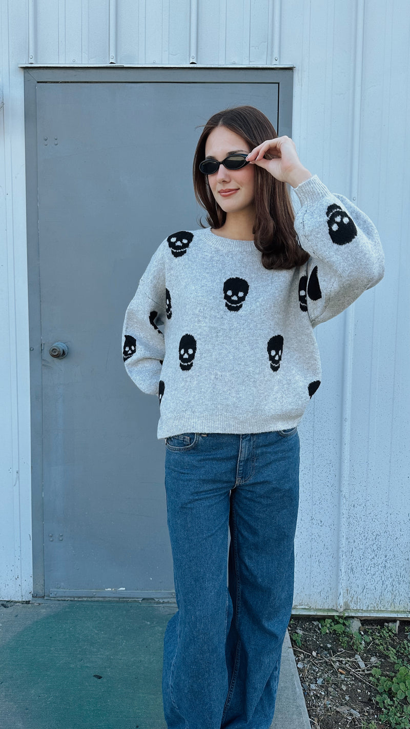 Spooky Crew Sweater in Silver