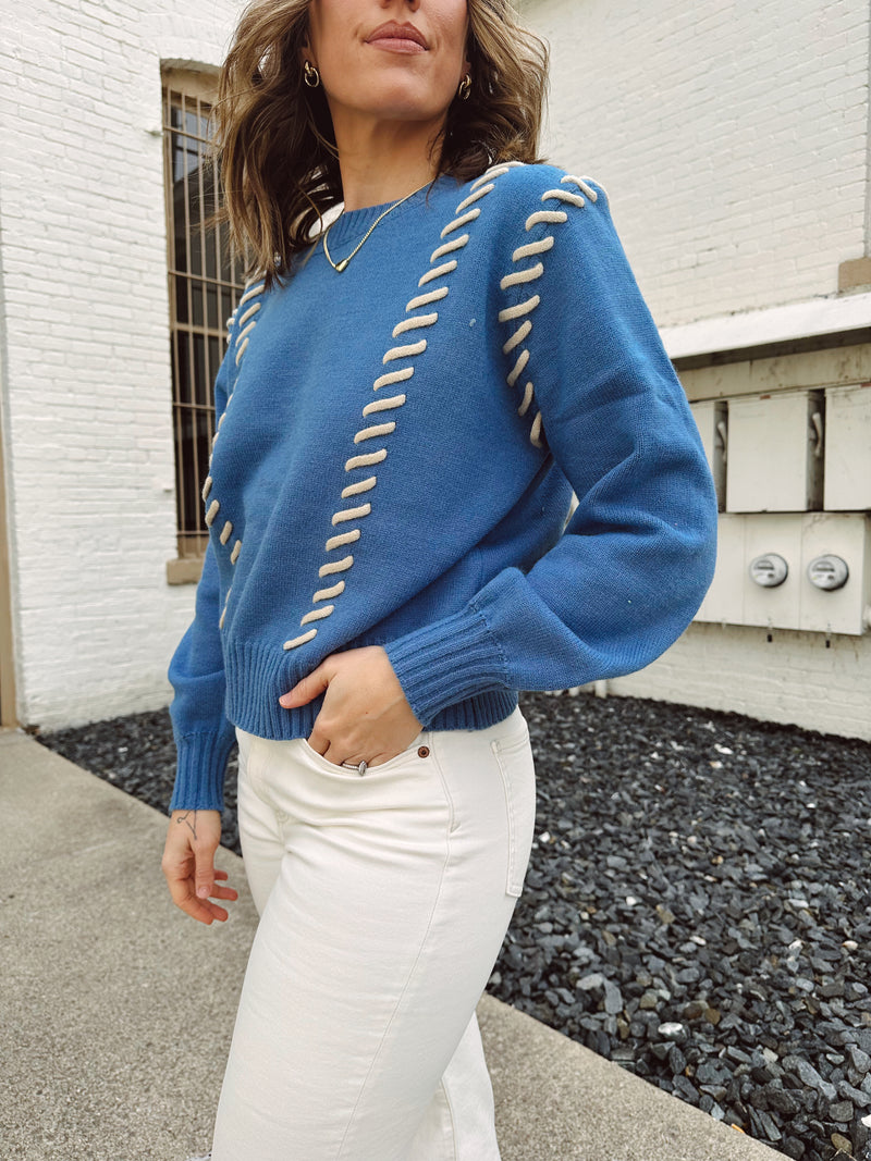 Stitched Up Sweater in Blue