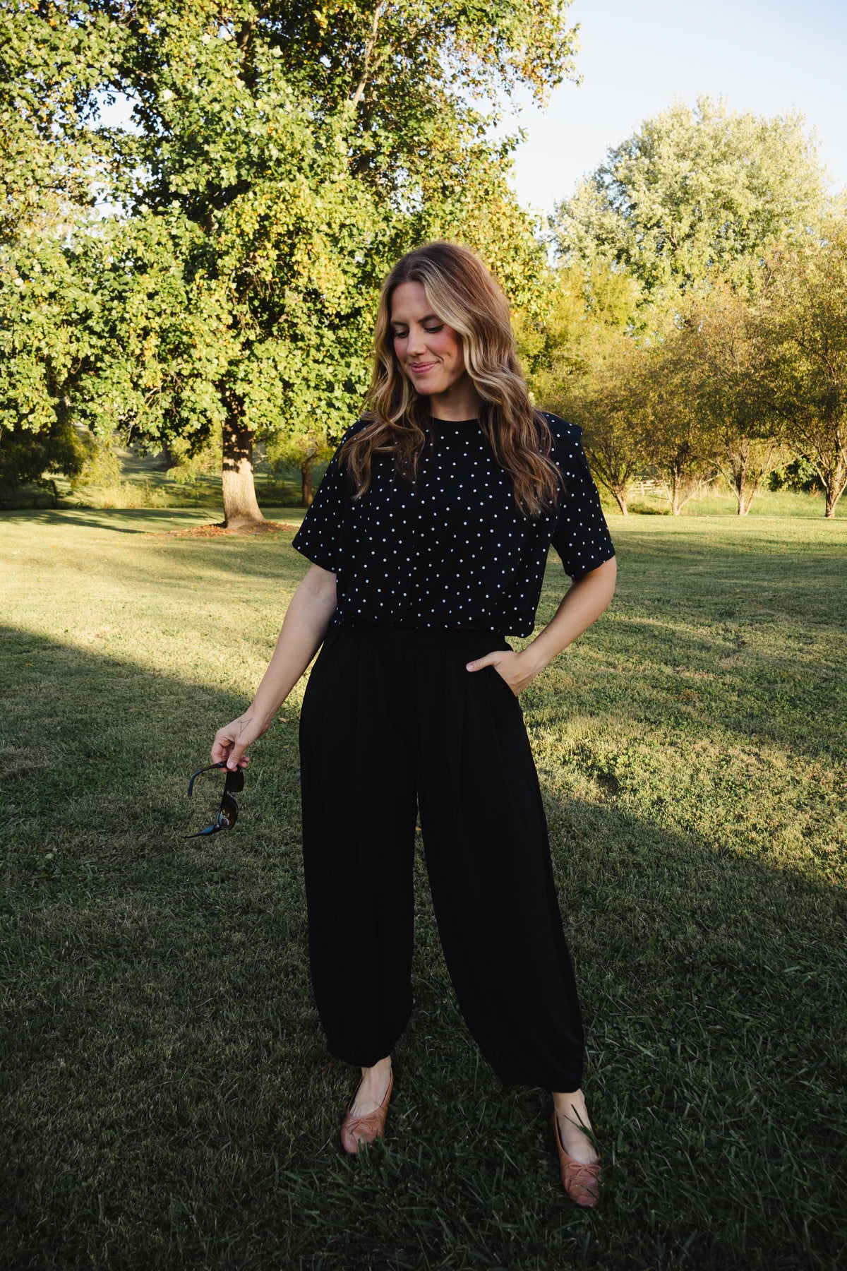 Bubble Hem Tee in Black Dot