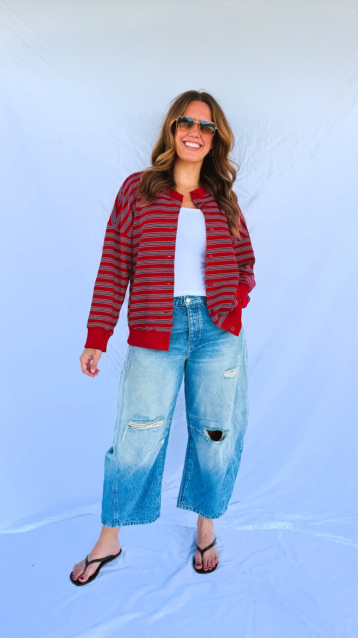 Varsity Cardigan in Red