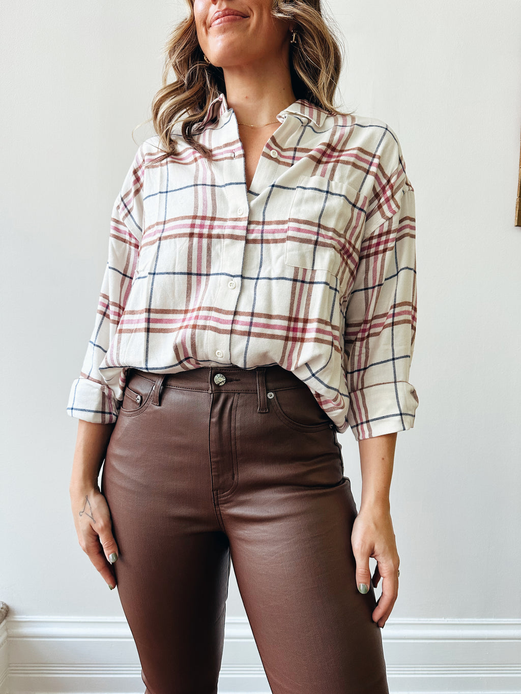 River Plaid Button Up in Sandstone