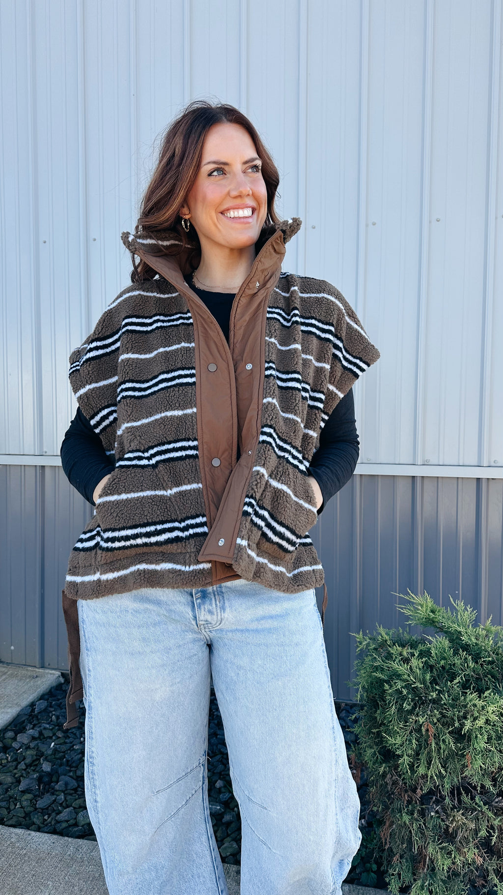 Striped Sherpa Oversized Vest