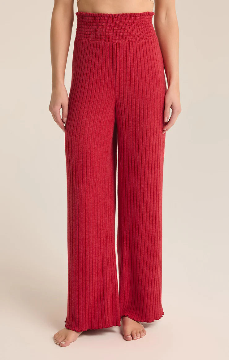 Dawn Smocked Rib Pant in Haute Red