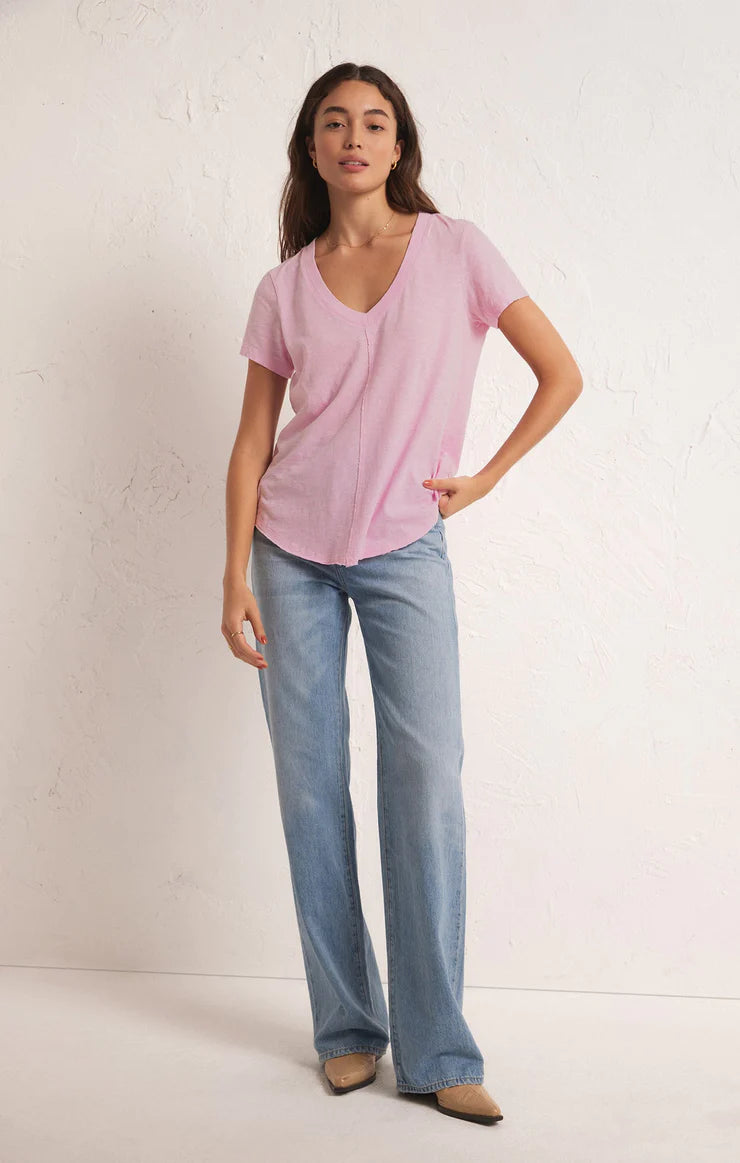Asher V-Neck Tee in Hibiscus