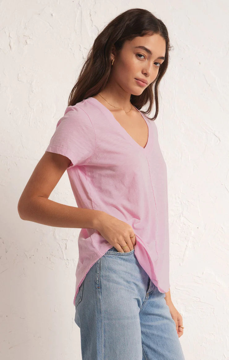 Asher V-Neck Tee in Hibiscus