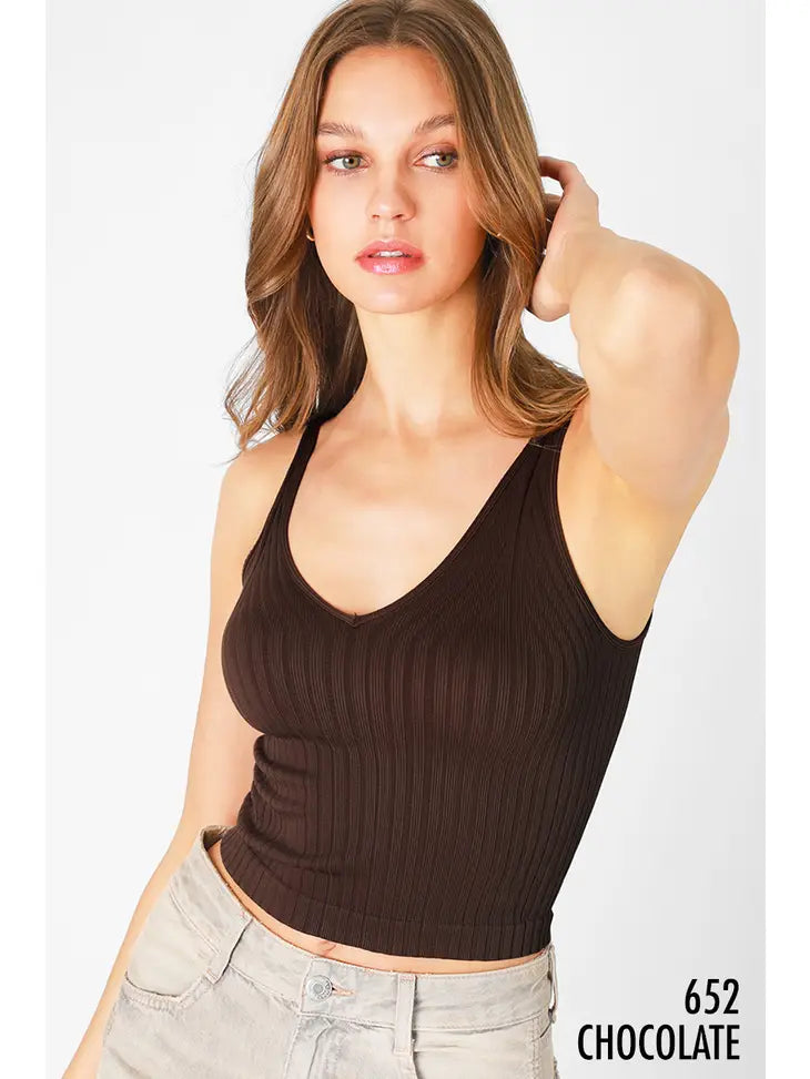 Wide Ribbed Tank in Chocolate
